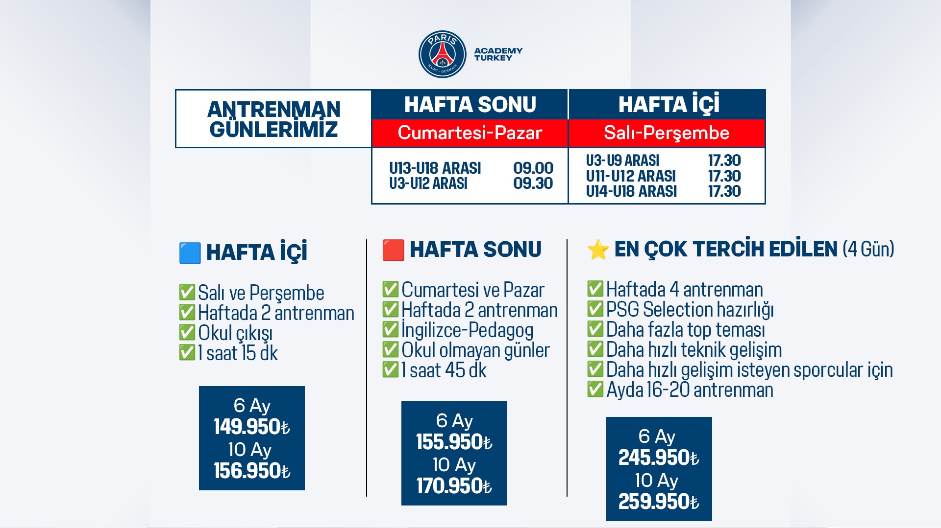 PSG Academy İstanbul Fiyatlar